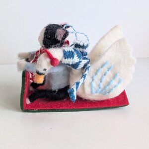 Anthropologie George & Viv Toboggan Twosome Ornament Handmade Felt Animal Onmnt